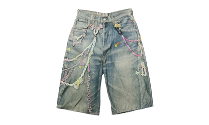Loose Fit Denim Shorts "Trompe L'oeil Keychains Print" FN MN SHOR000264 MID INDIGO
