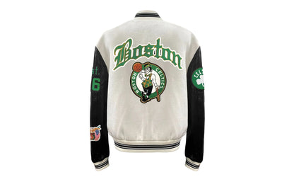 Boston Celtics Wool & Leather Old English Varsity Jacket "White" NBA BOS CEL 101