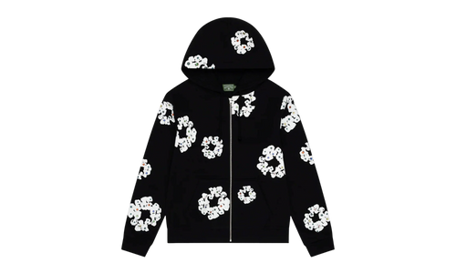 Cotton Wreath Rhinestone Studded Zip Hooded Sweatshirt "Black White" DT591