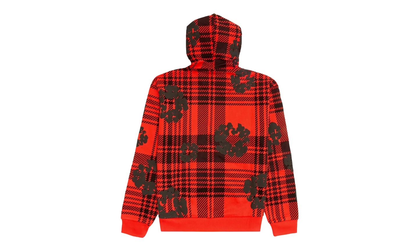 The Cotton Wreath Logo Zip Up Hooded Sweatshirt "Plaid - Red / Black" DT297