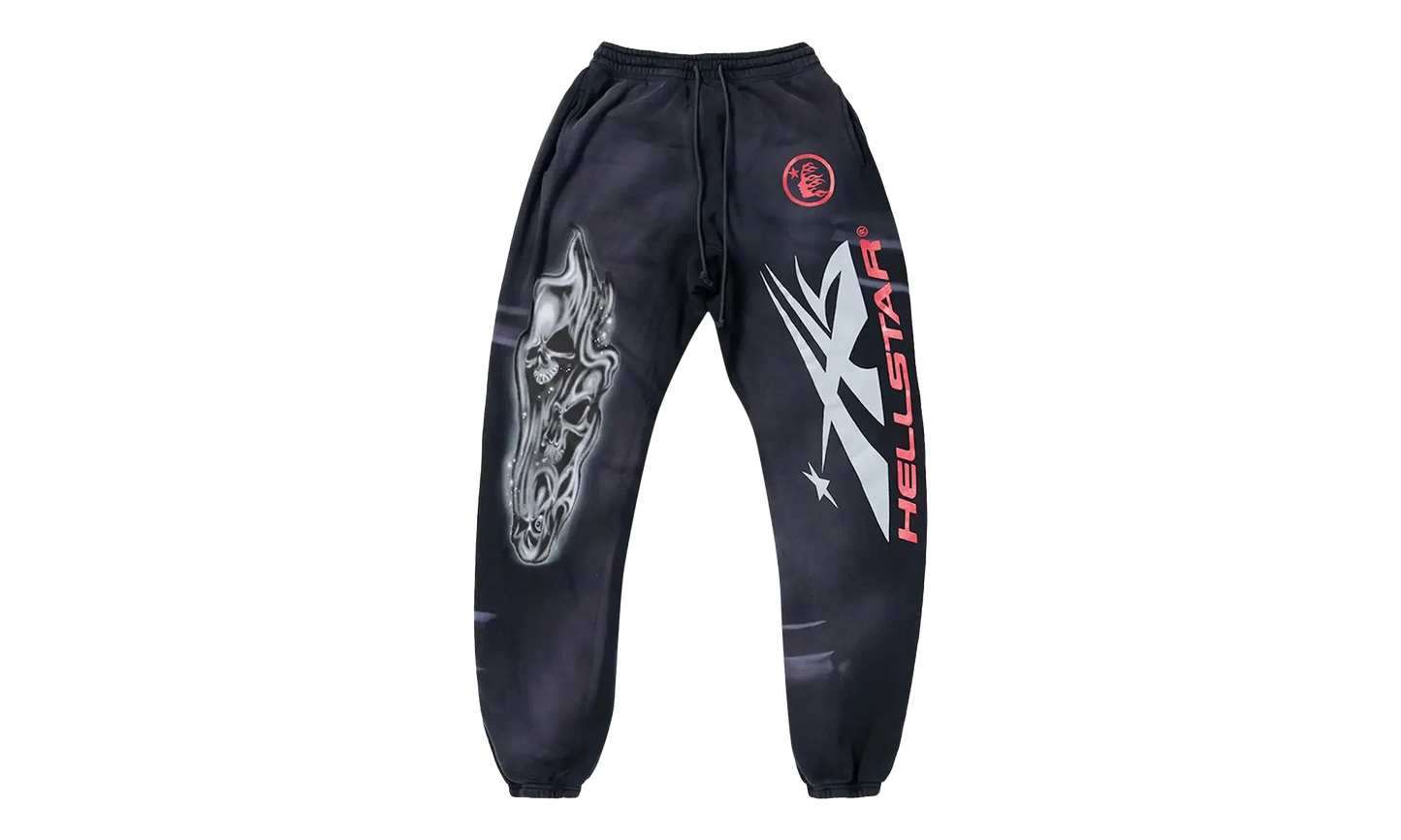 Airbrushed Skull Flare Bottom Sweat Pants "Midnight Dye Black" HSR196