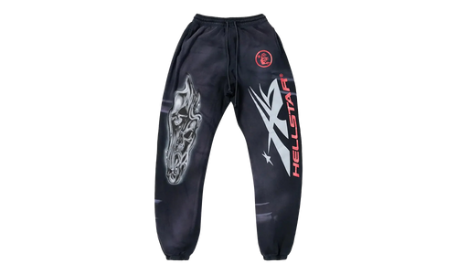 Airbrushed Skull Flare Bottom Sweat Pants "Midnight Dye Black" HSR196