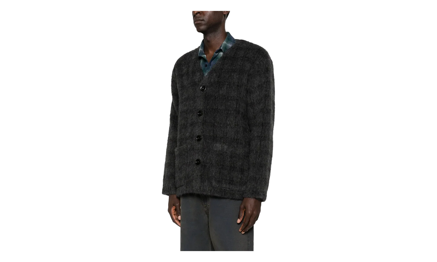 Hairy Wool Cardigan "Fuzzed Plum Check" M2263CF