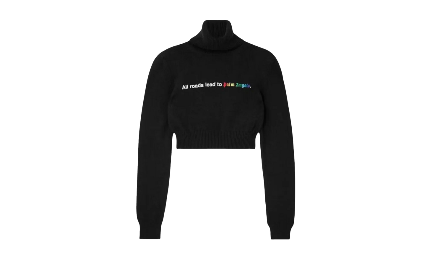 All Roads Cropped Turtleneck Sweater "Black" PWHF024F23KNI002