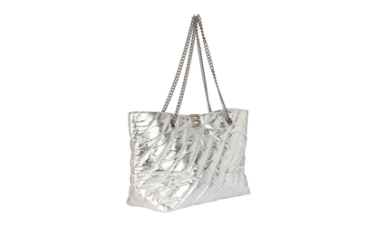 Medium Metallized Quilted Crush Carry All Tote Bag "Silver" 777856 2AAWU 8110