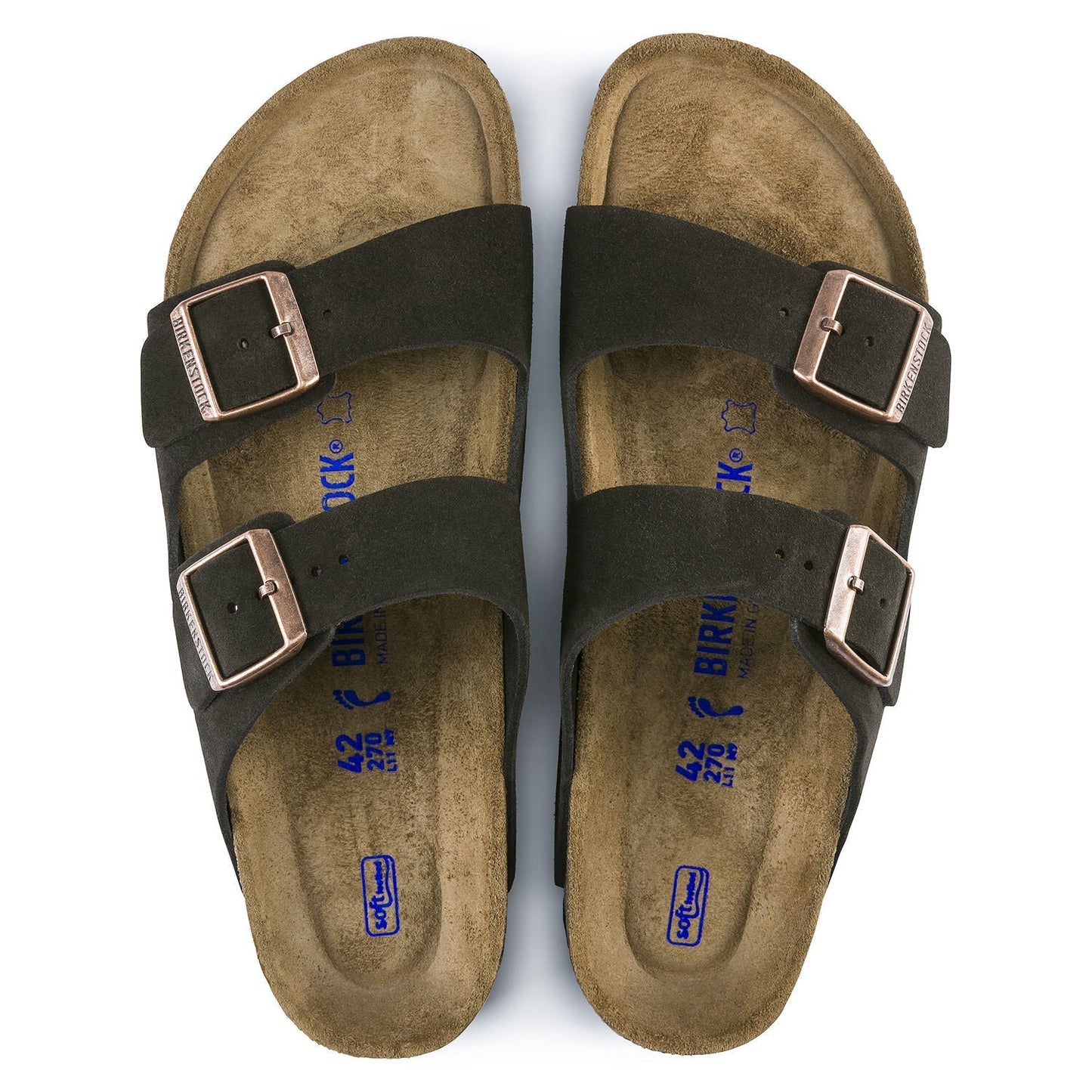 Arizona Suede Leather Soft Footbed Sandal in Mocha