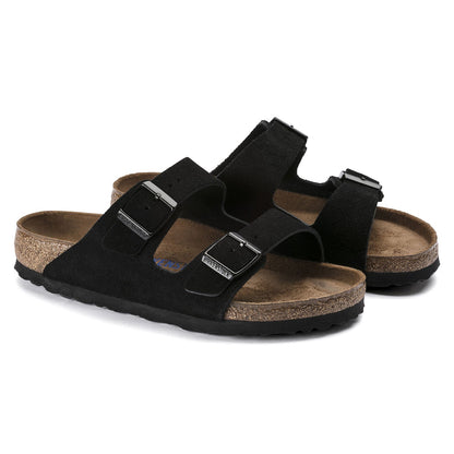 Arizona Suede Leather Soft Footbed Sandal in Black