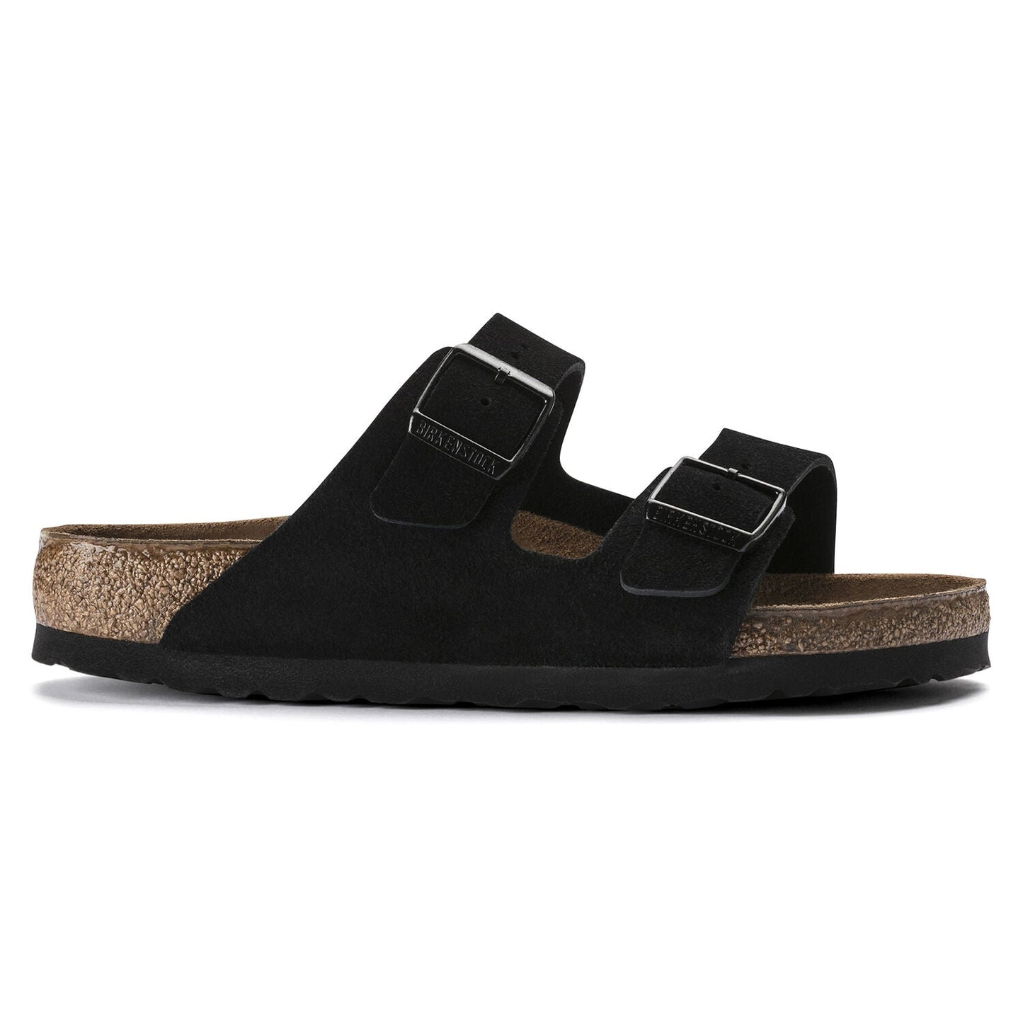 Arizona Suede Leather Soft Footbed Sandal in Black