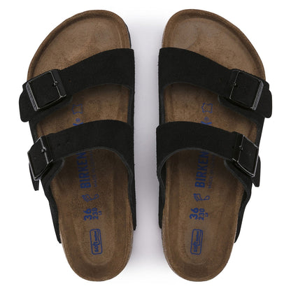 Arizona Suede Leather Soft Footbed Sandal in Black