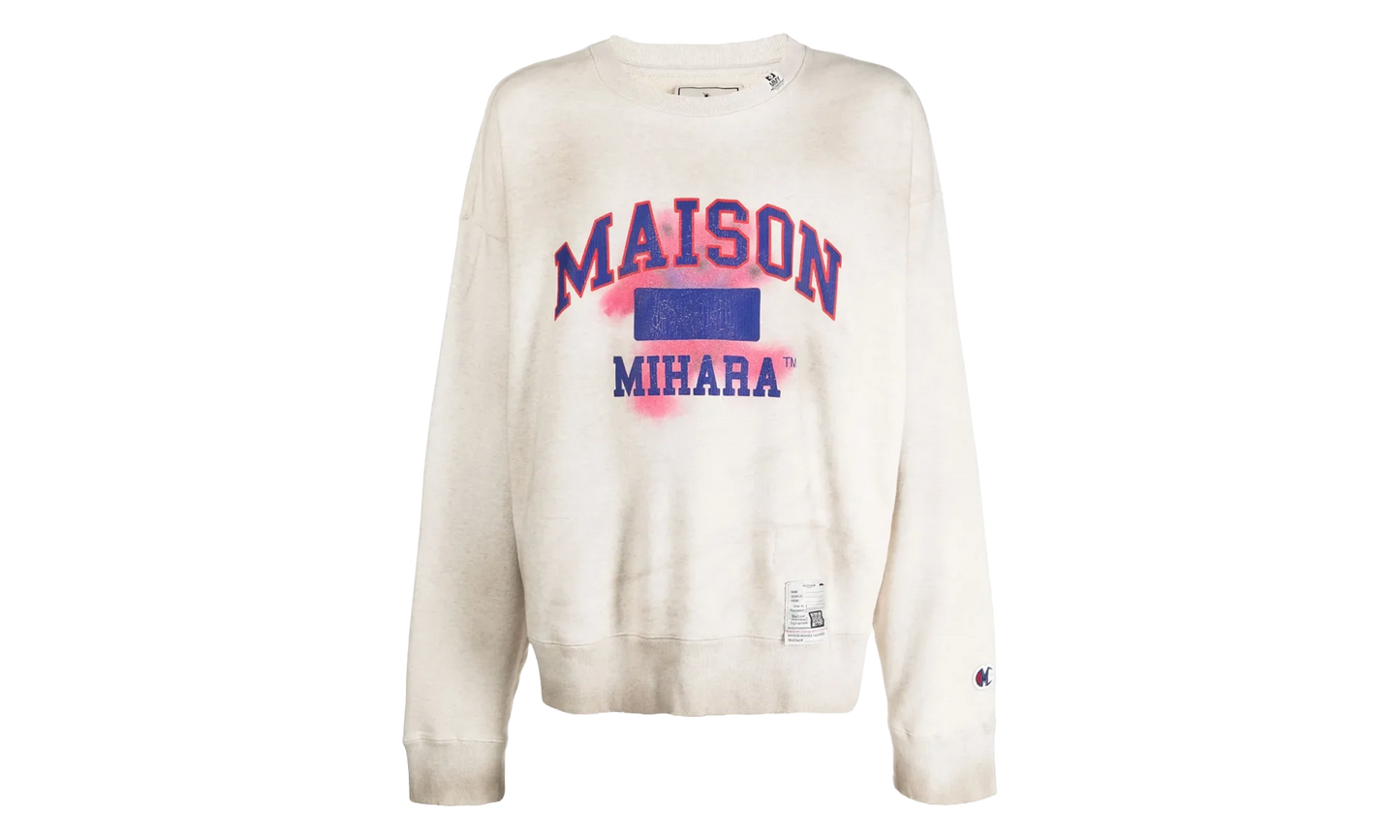 Distressed Teddy Bear Logo Crewneck Sweatshirt "Cream Multi" J10PO513 WHITE