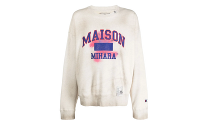 Distressed Teddy Bear Logo Crewneck Sweatshirt "Cream Multi" J10PO513 WHITE