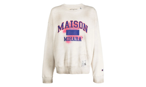 Distressed Teddy Bear Logo Crewneck Sweatshirt "Cream Multi" J10PO513 WHITE