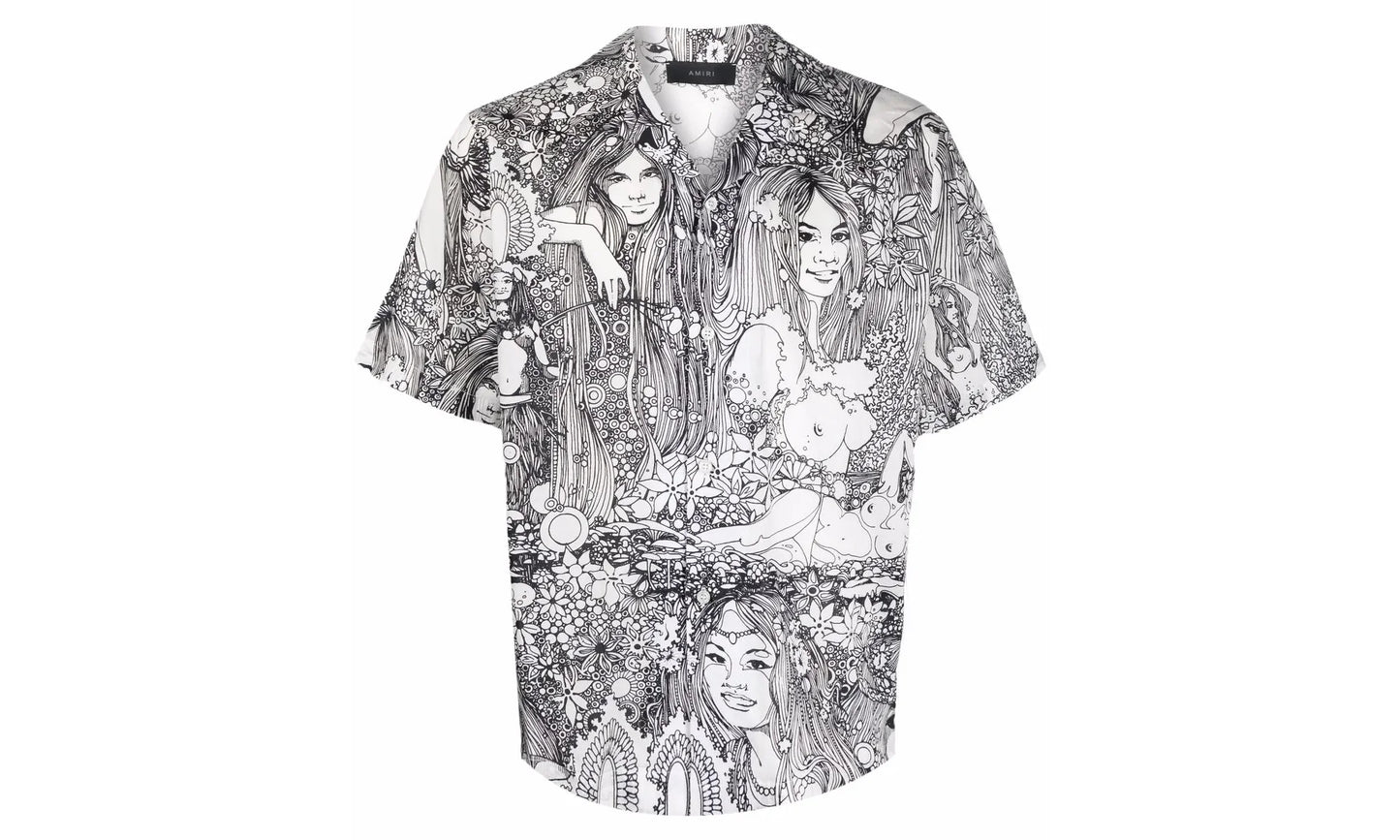 Girl Lined Button Down Shirt "White / Black" MSS024 001