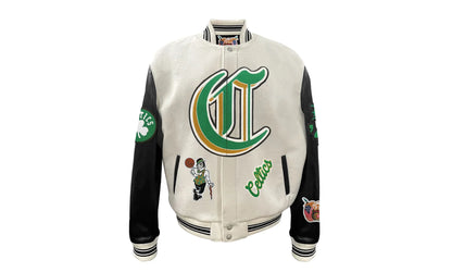 Boston Celtics Wool & Leather Old English Varsity Jacket "White" NBA BOS CEL 101