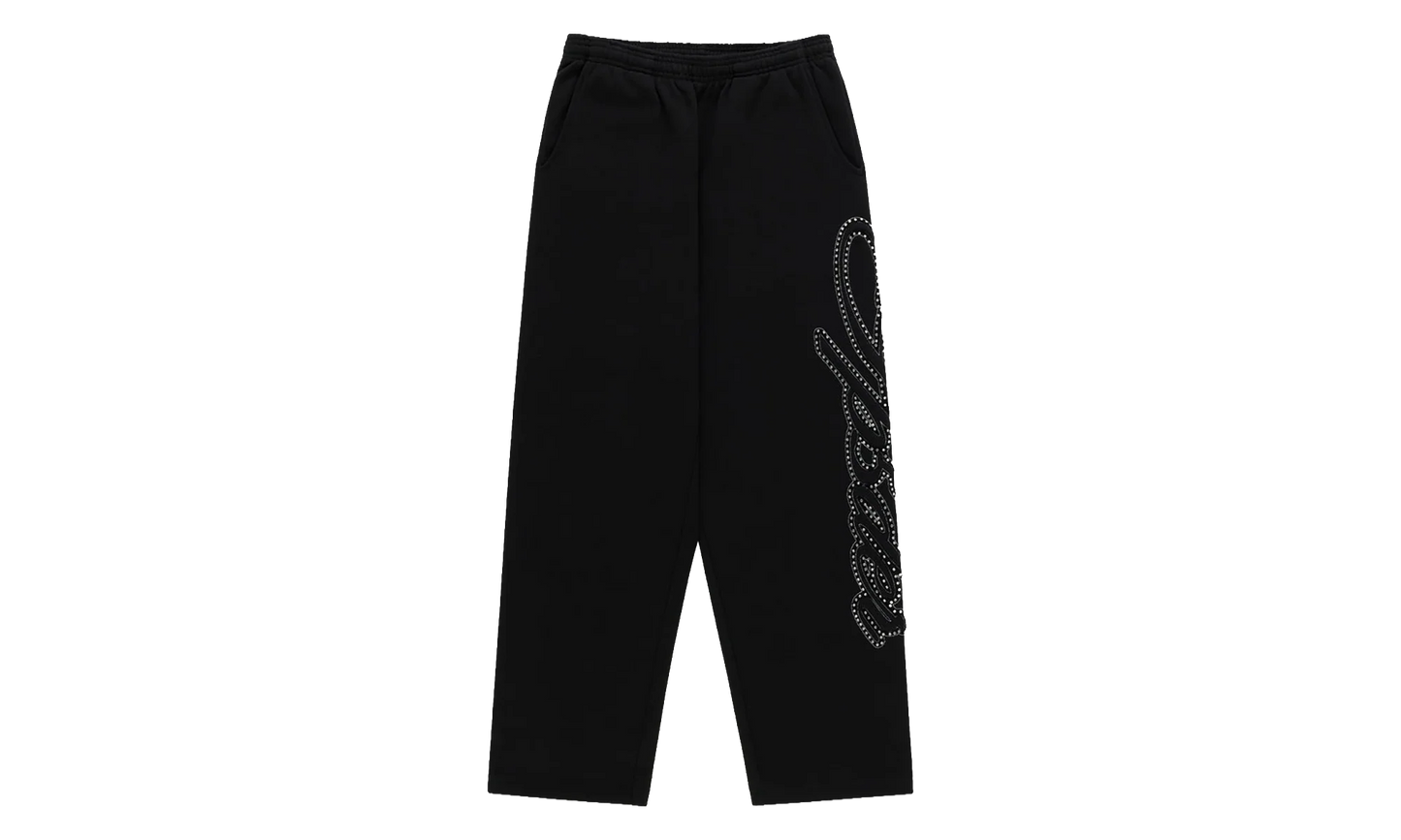 Rhinestone Script Wide Leg Sweatpants "Black" SP5der352
