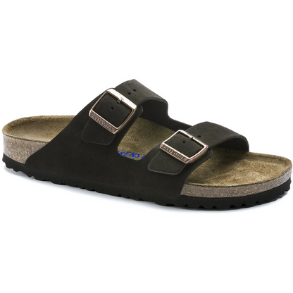 Arizona Suede Leather Soft Footbed Sandal in Mocha