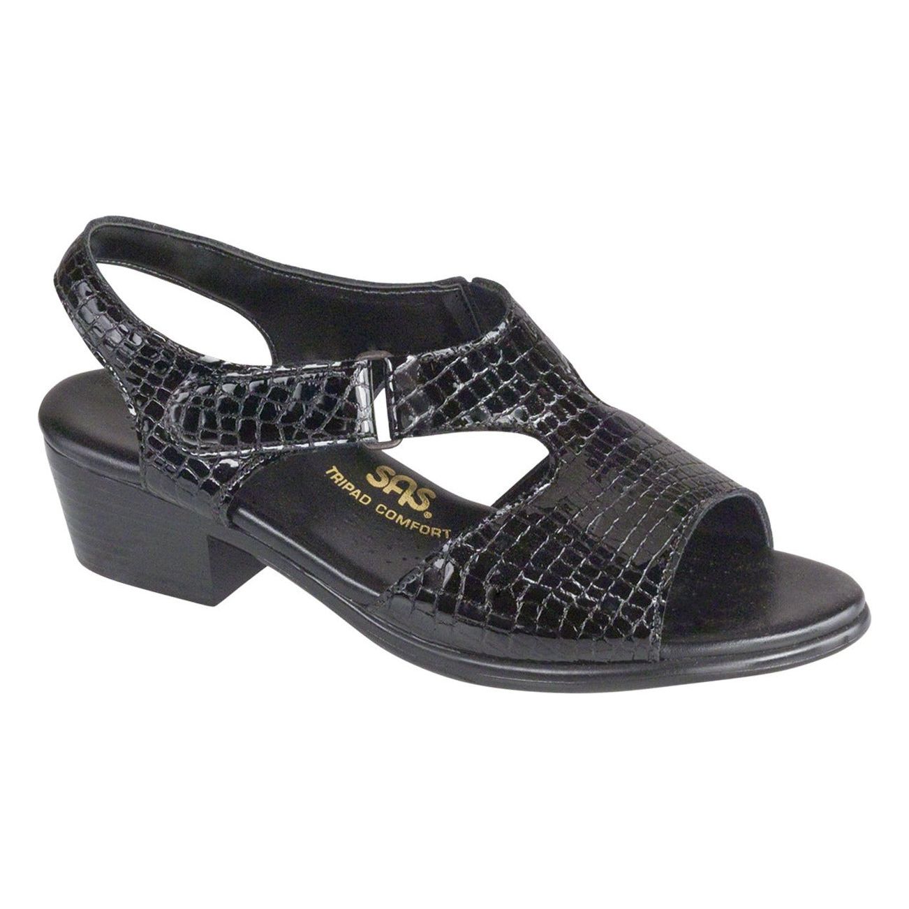 Women's Suntimer Heel Strap Sandal in Black Croc Wide