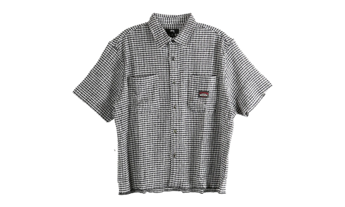 Crinkled Check Short Sleeve Shirt "BLACK" 1110371 BLAC