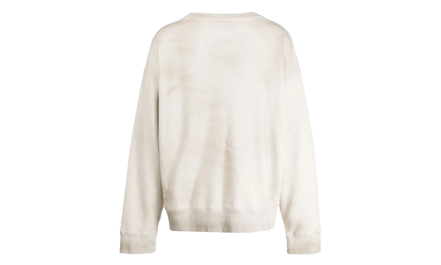 Distressed Teddy Bear Logo Crewneck Sweatshirt "Cream Multi" J10PO513 WHITE