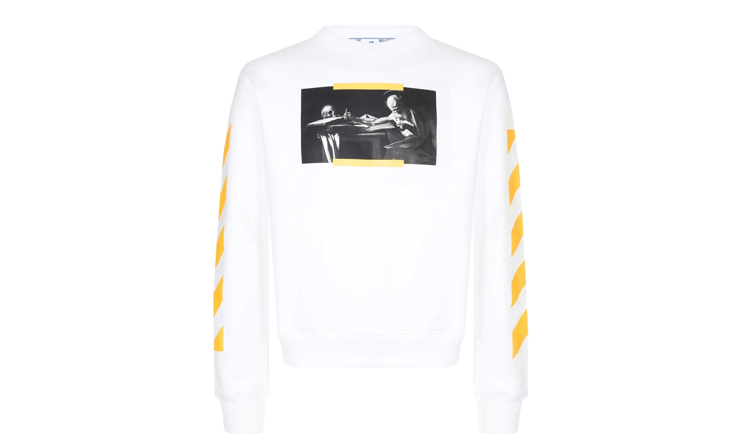 Caravaggio Print Slim Fit Sweatshirt "Saint Jerome Writing - White / Yellow" OMBA025F21FLE0090184