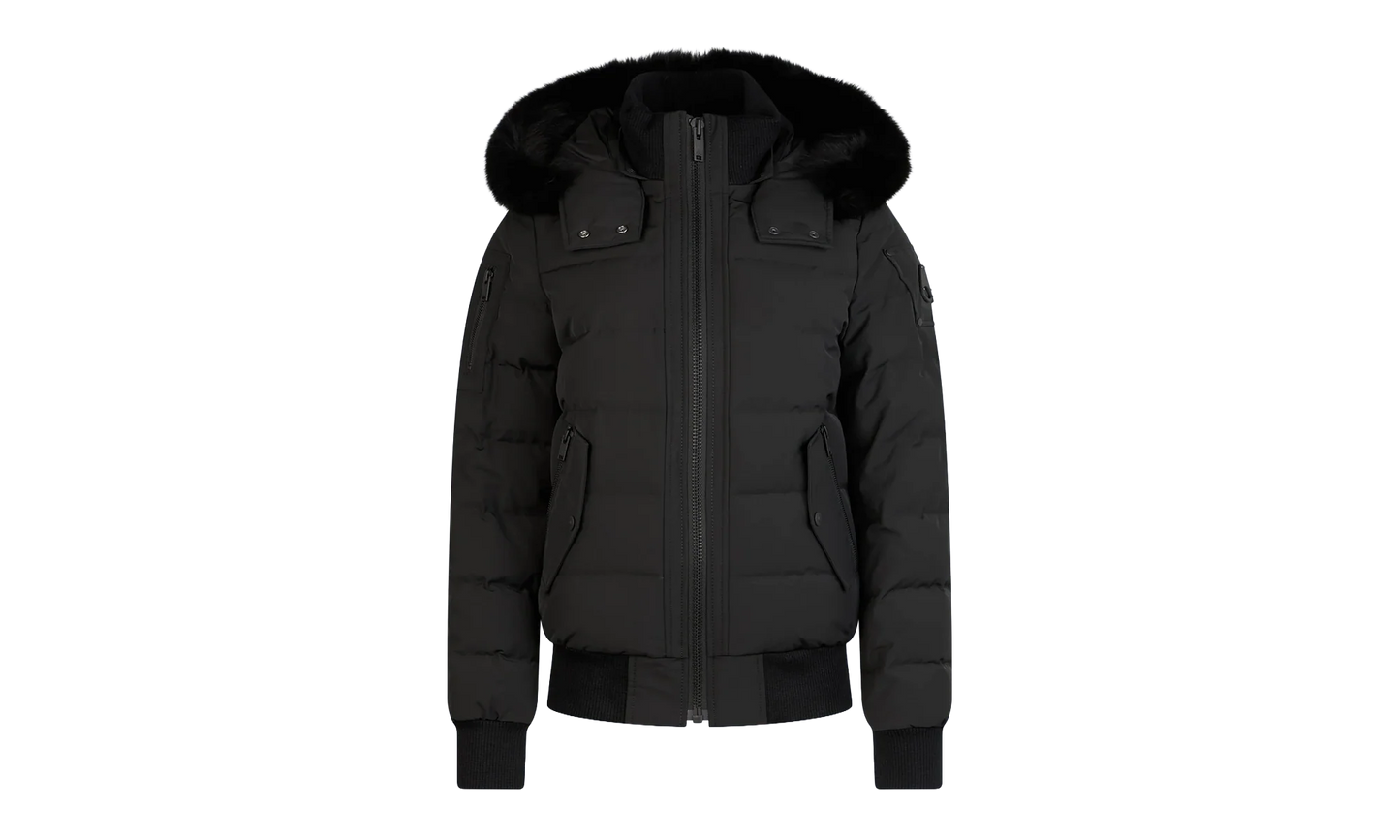 Ladriere Shearling Trim Bomber Jacket "Black / Black" M39LB015 BLK W BLK