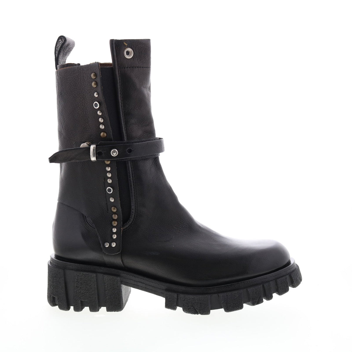 Hallsey A54202-101 Womens Black Leather Hook & Loop Mid Calf Boots