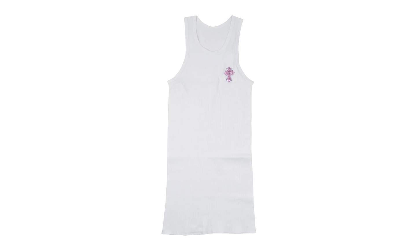 Art Basel Pink Crystal Cross Tank Top "White" CHRM0674