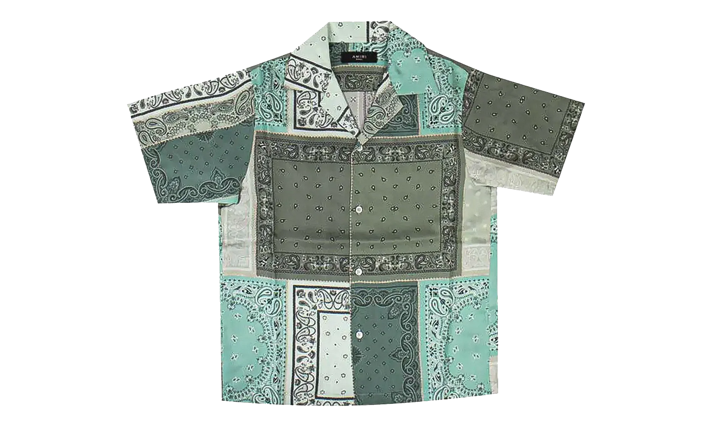 Short Sleeve Bandana Print Silk Button Up Shirt "Green" Y0M06227SE GREE