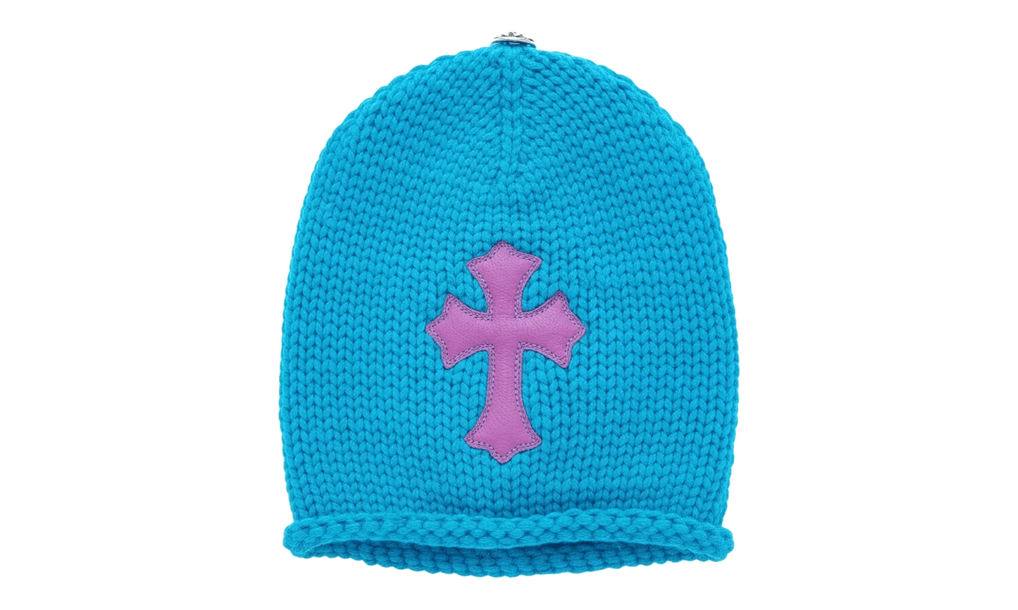 Leather Cross Patch Cashmere Knit Beanie "Blue / Purple" CHRM1132