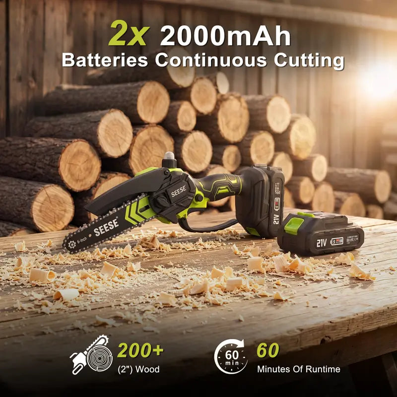 6" Brushless Mini Chainsaw with Auto Oiling, Cordless Electric Chain Saw, 2000mAh Battery