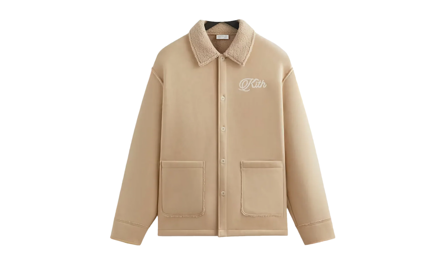 Faux Shearling Long Sleeve Boxy Collared Overshirt "Stolid" khm032631 3037