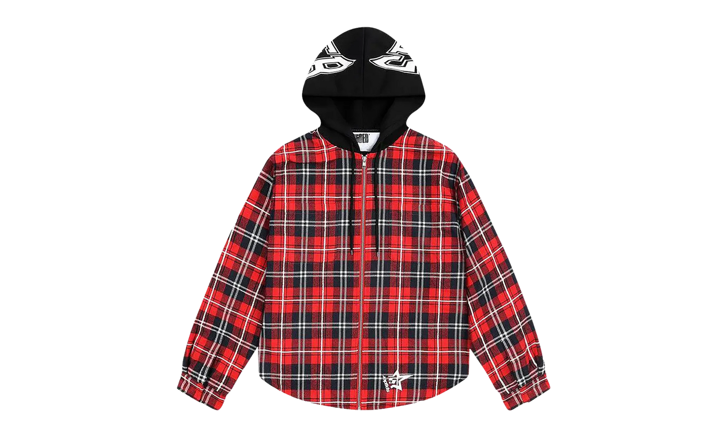 HOODED ZIP FLANNEL SHIRT JACKET "Red Plaid" SP5der284