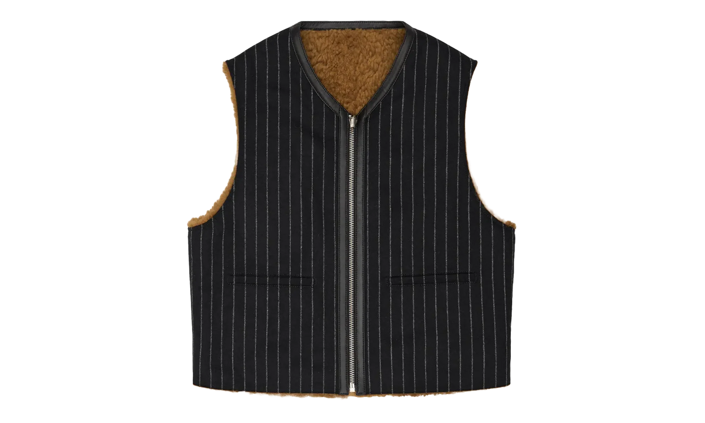 Reversible Pinstripe Shearling Vest "Black" DT456