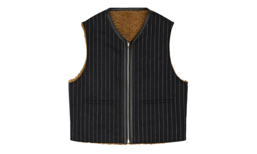 Reversible Pinstripe Shearling Vest "Black" DT456