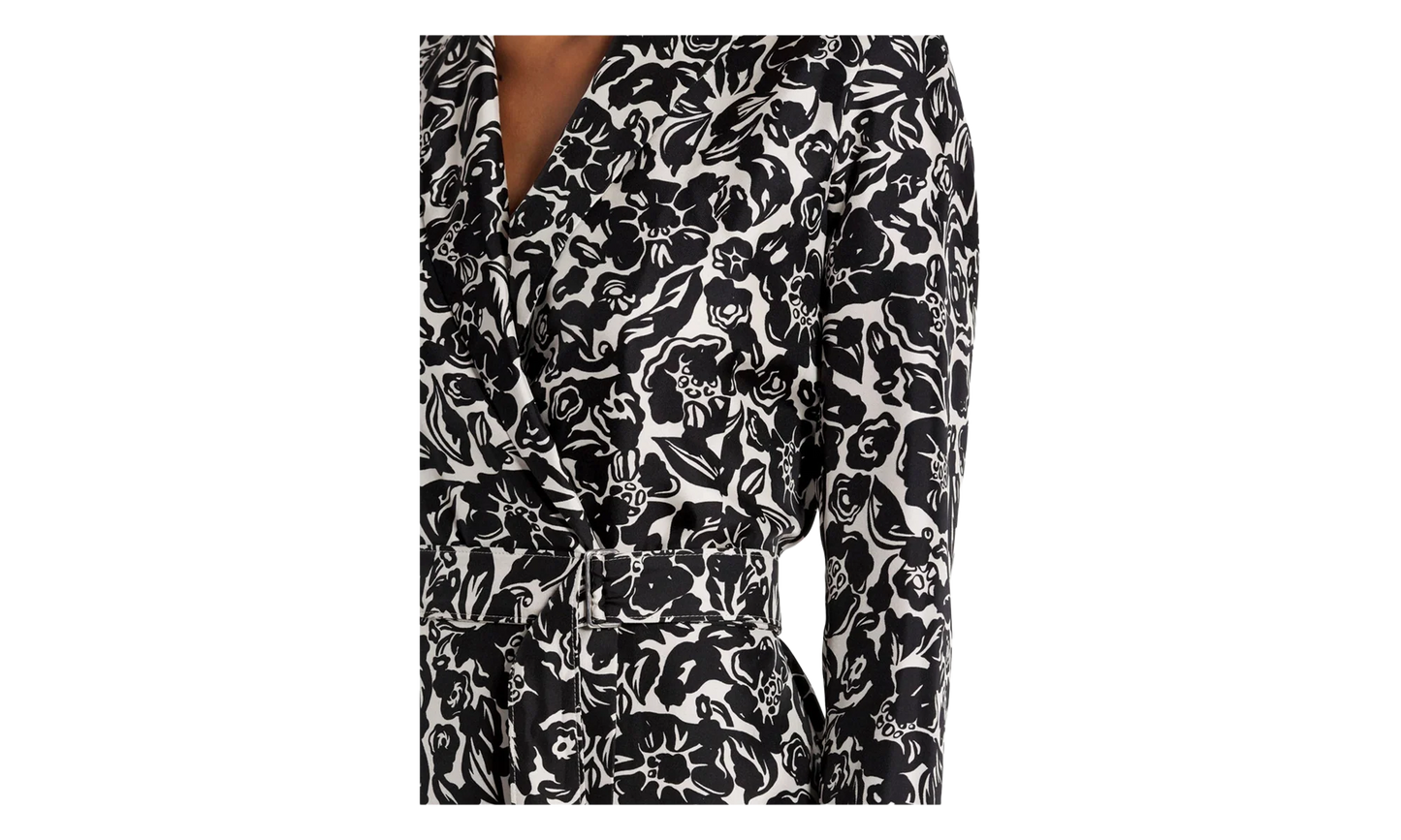 SILK FLORAL WRAP MIDI DRESS "Black" RW DR0013 5615 P23 10