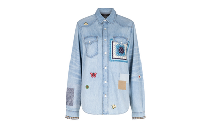 Crochet And Patch Denim Shirt "Blue" XTPS 0219