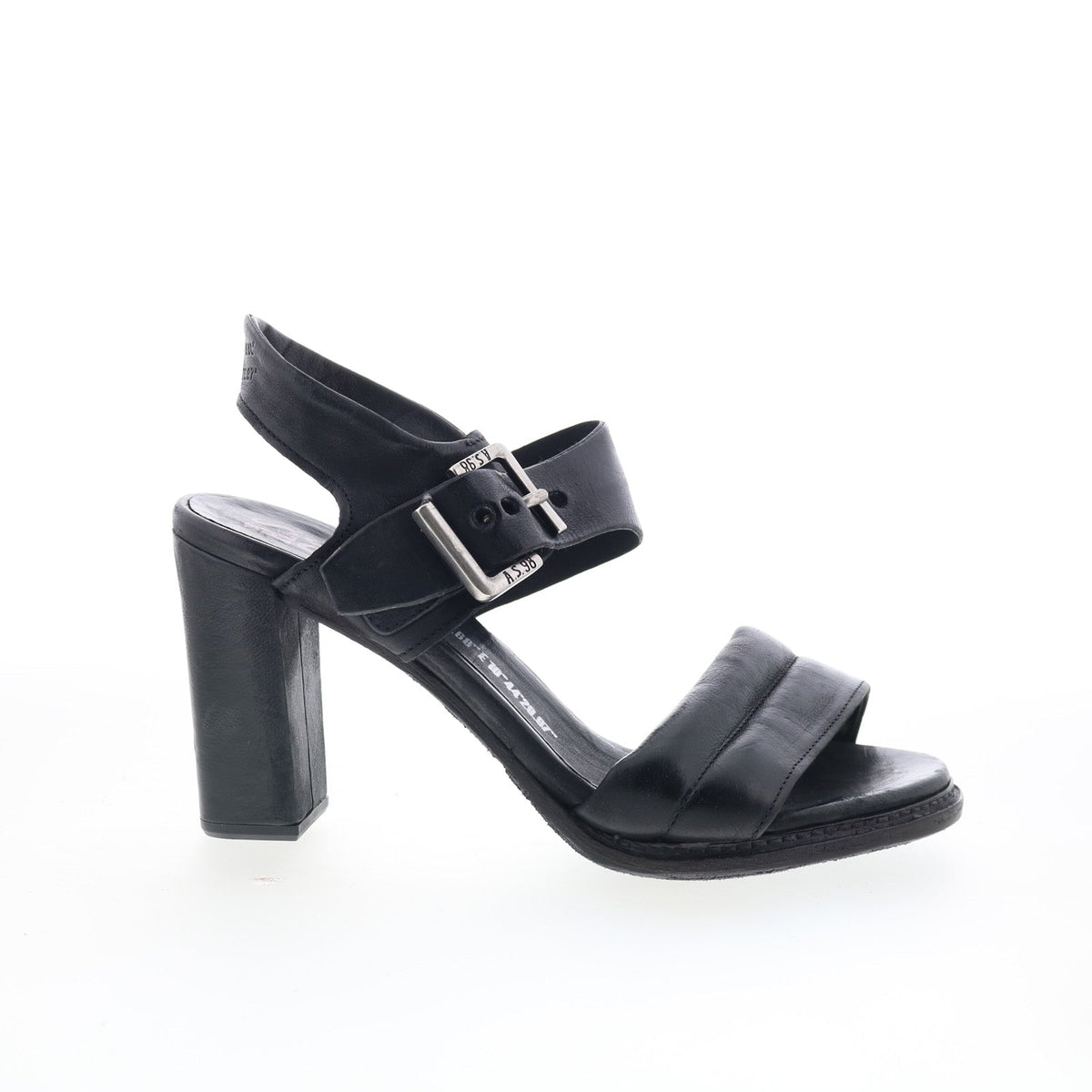 Barnett Womens Black Leather Hook & Loop Heeled Sandals Shoes