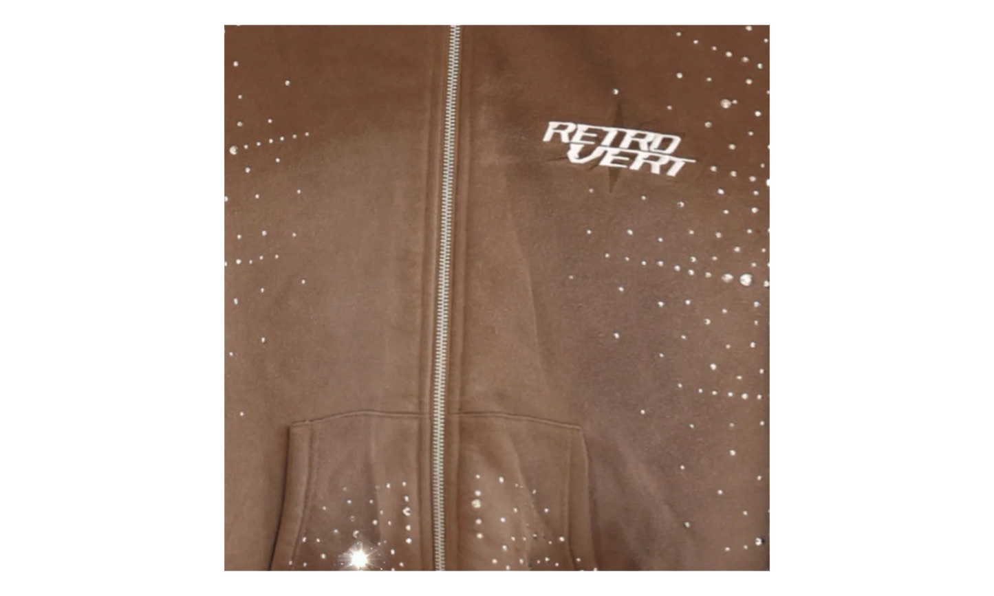 Rhinestone Zip Up Jacket "Brown" RET029