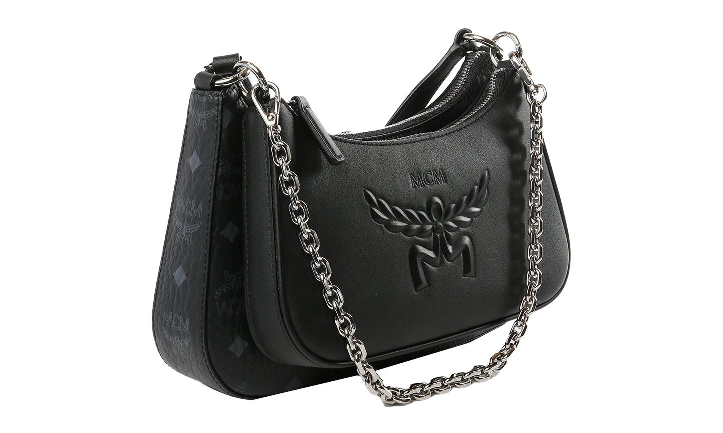 Small Aren Leather Mix Hobo in Visetos "Black" MWHGSTA04BK001