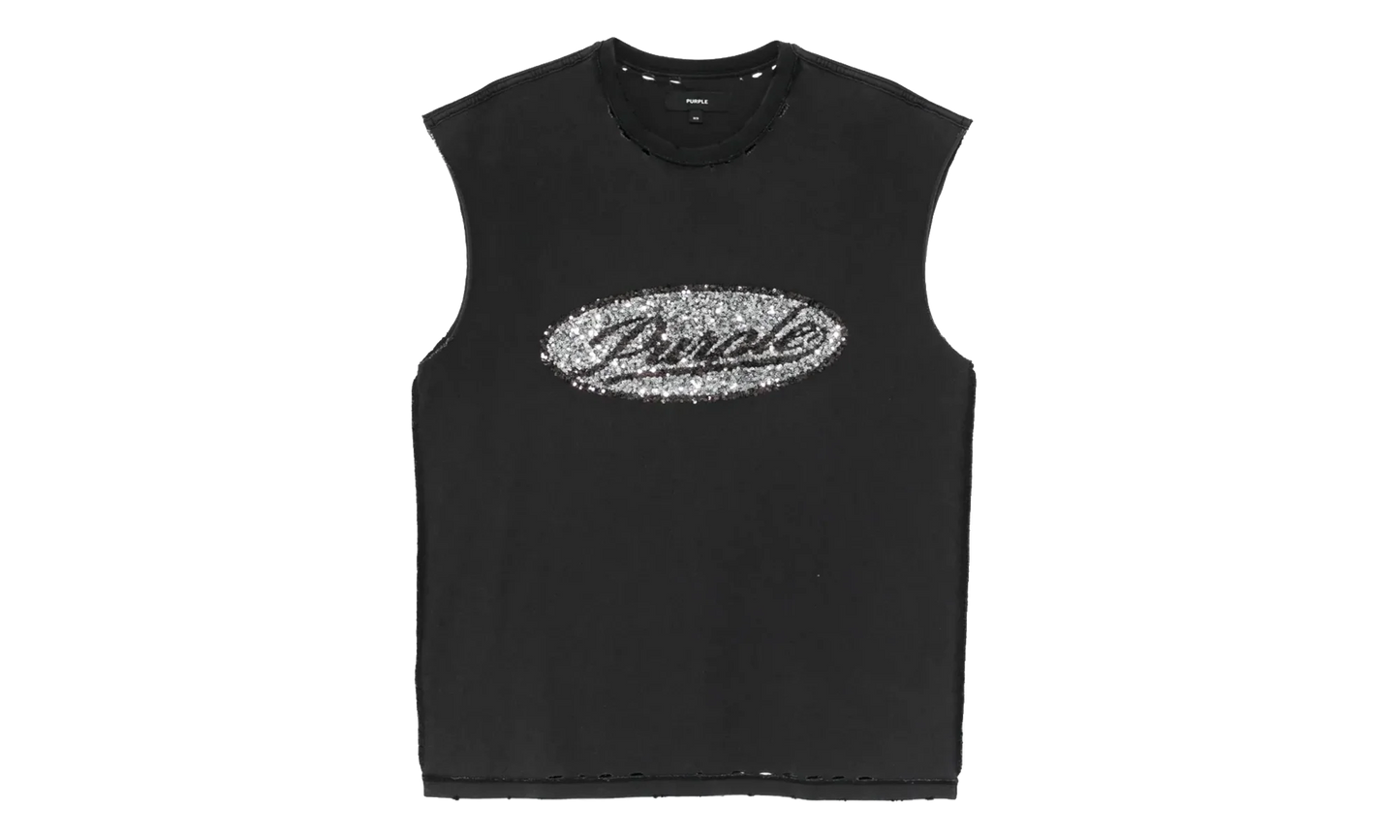 Sequin Script Sleeveless Tee "Black" P103 TBDS226