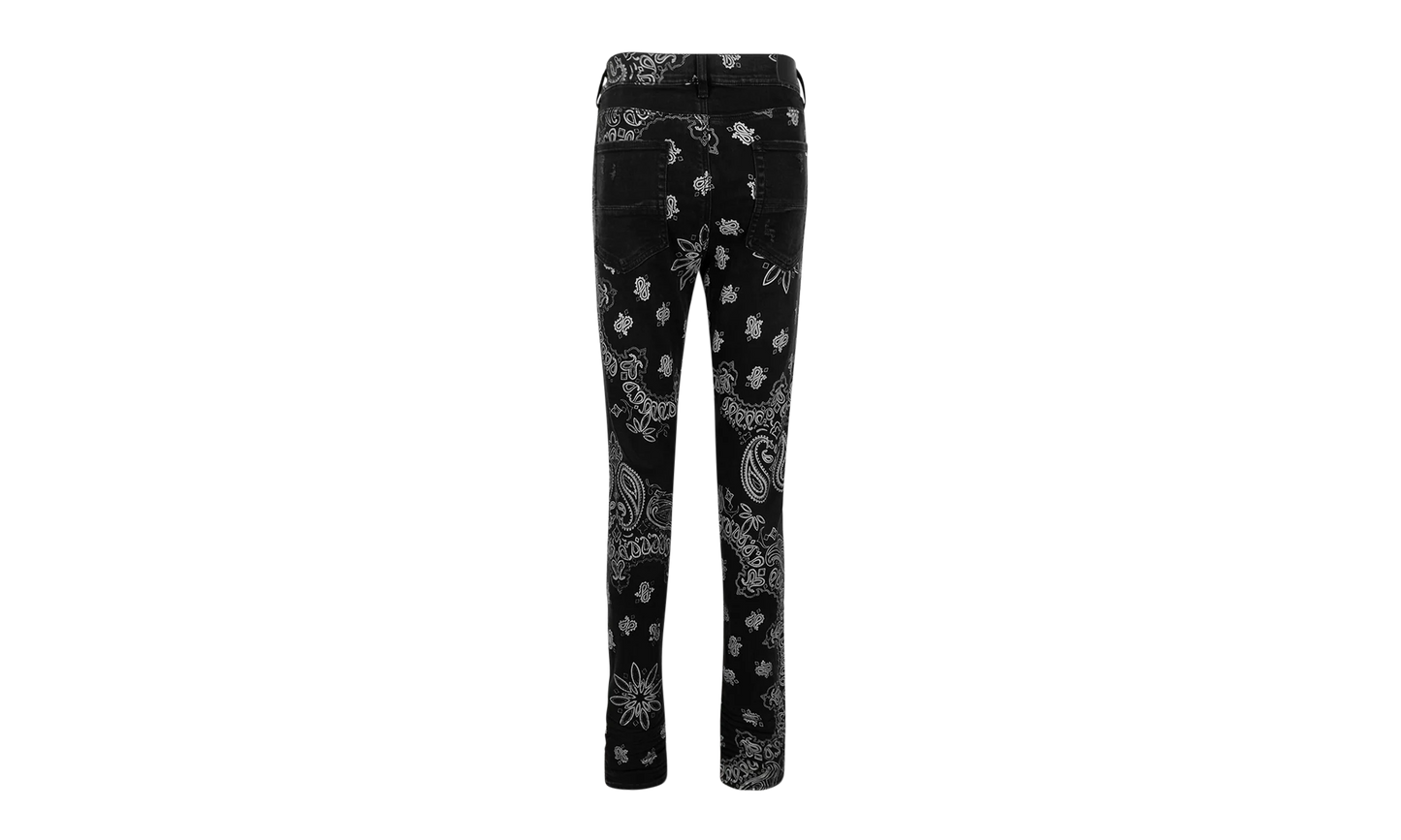 Black Cotton Flocked Bandana Skinny Jeans "Black" MDS050023