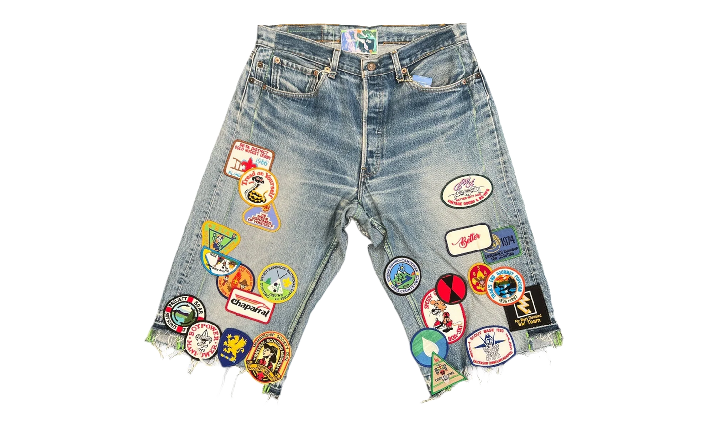 Gentlemen's Triple-Wide Long Denim Shorts "Indigo" BWA94