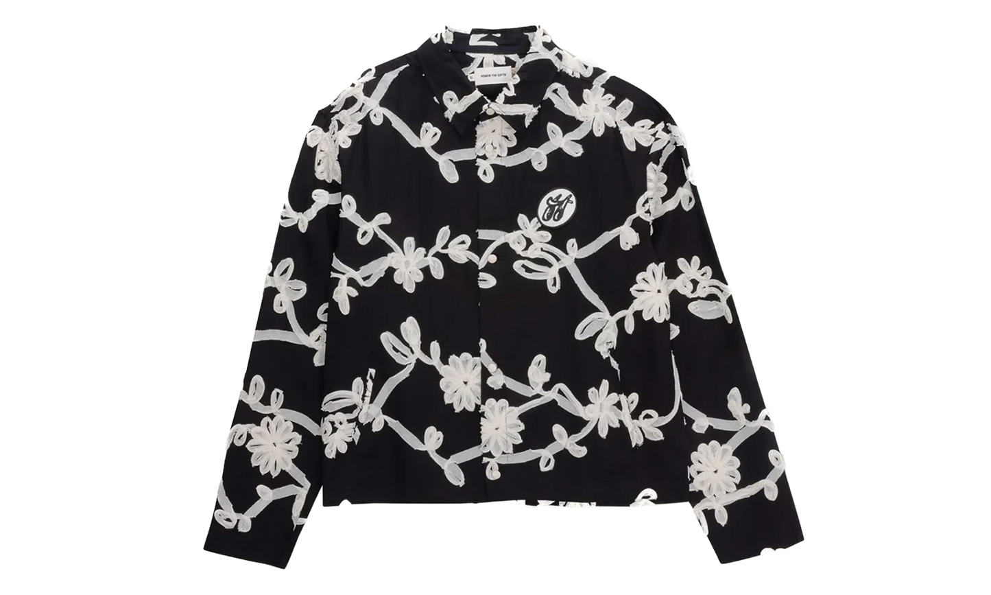 Floral Ribbon Button Up Shirt "Black" HTG260147 BLK