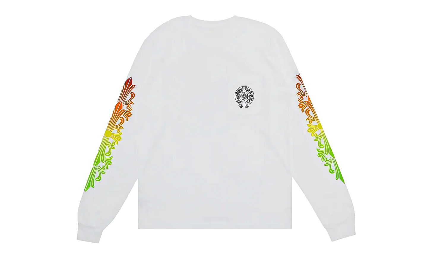 Floral Sleeve Gradient Long-Sleeve T-Shirt "White" CHRM1142
