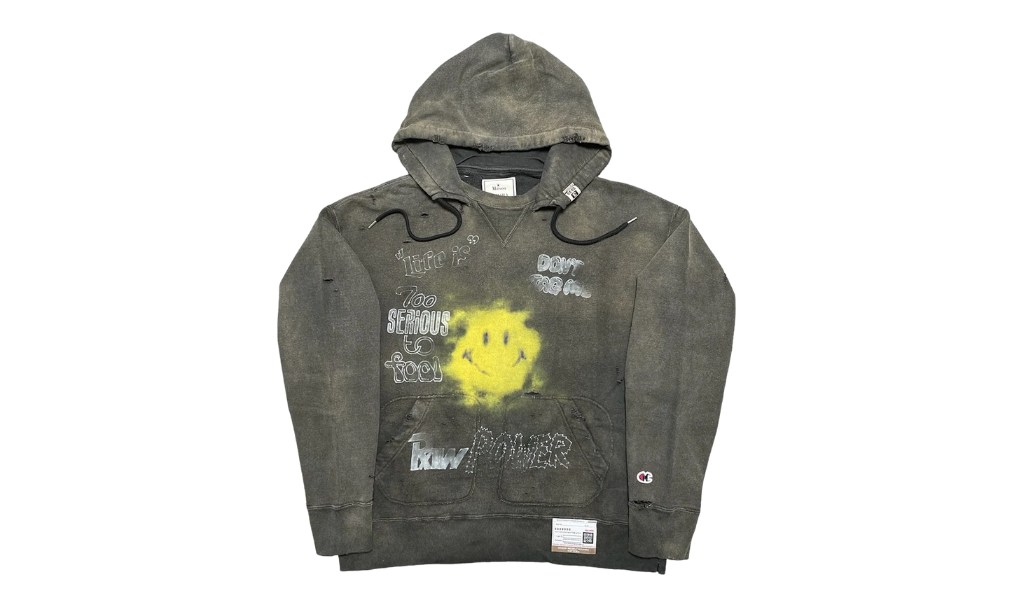 Distressed Smiley Face Hoodie "Black" A09HD551 BLACK