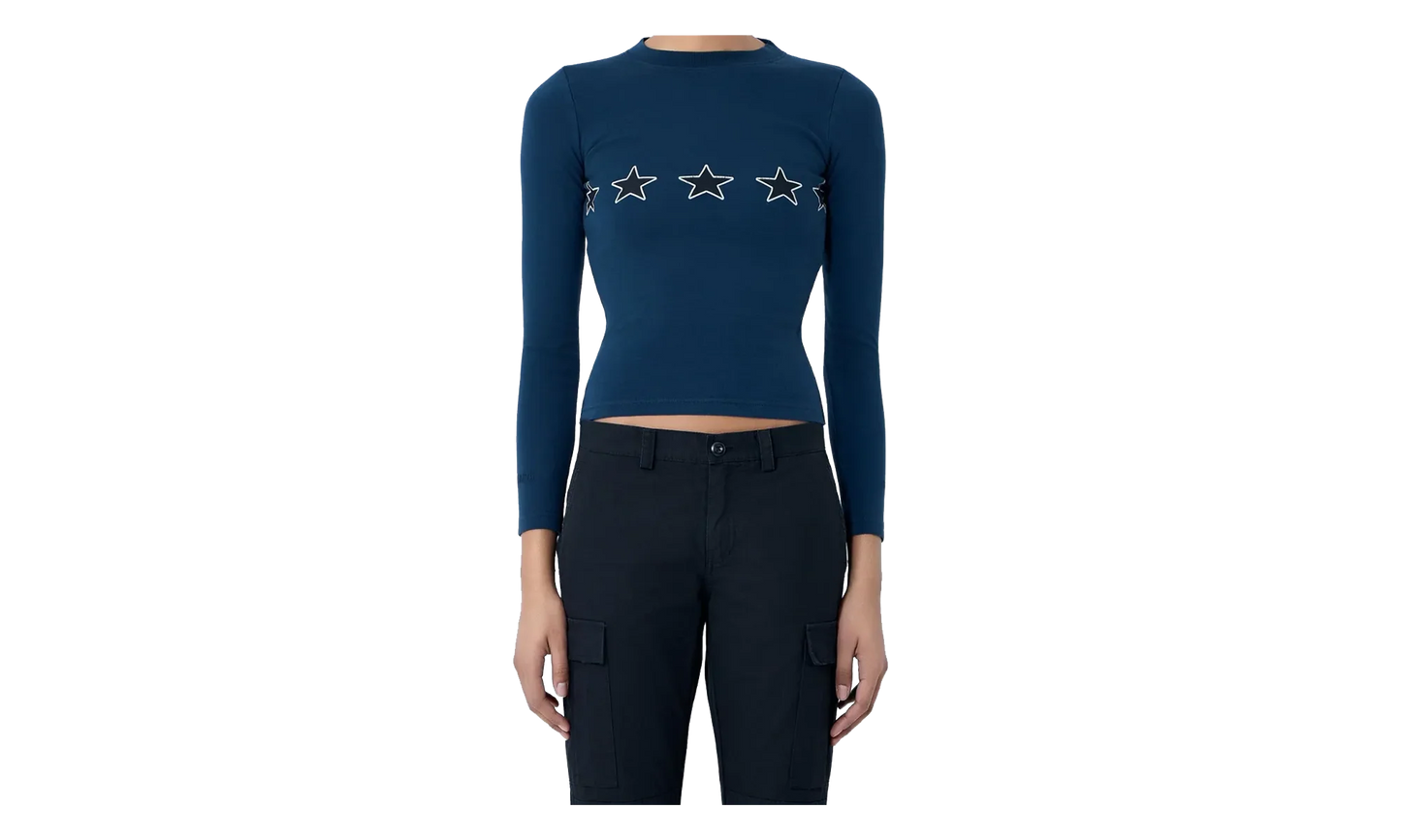 Long-Sleeve Fitted Crew Neck Top WMNS "Washed Navy" 856861 TTVL3 8806