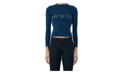 Long-Sleeve Fitted Crew Neck Top WMNS "Washed Navy" 856861 TTVL3 8806