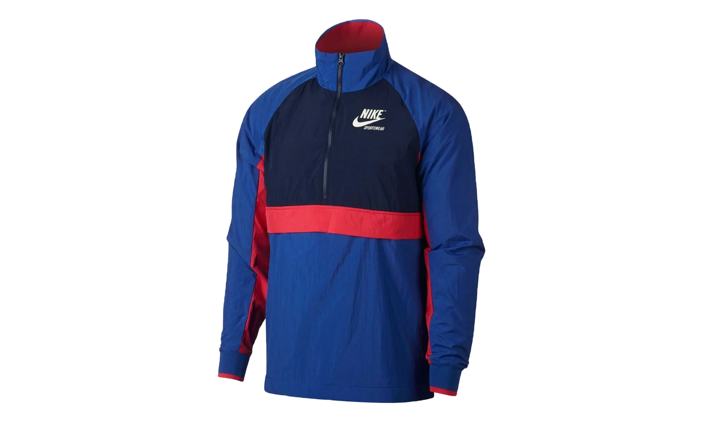 Half Zip Woven Archive Athletic Rain Jacket "Deep Royal Blue / Obsidian / White" 921743 480