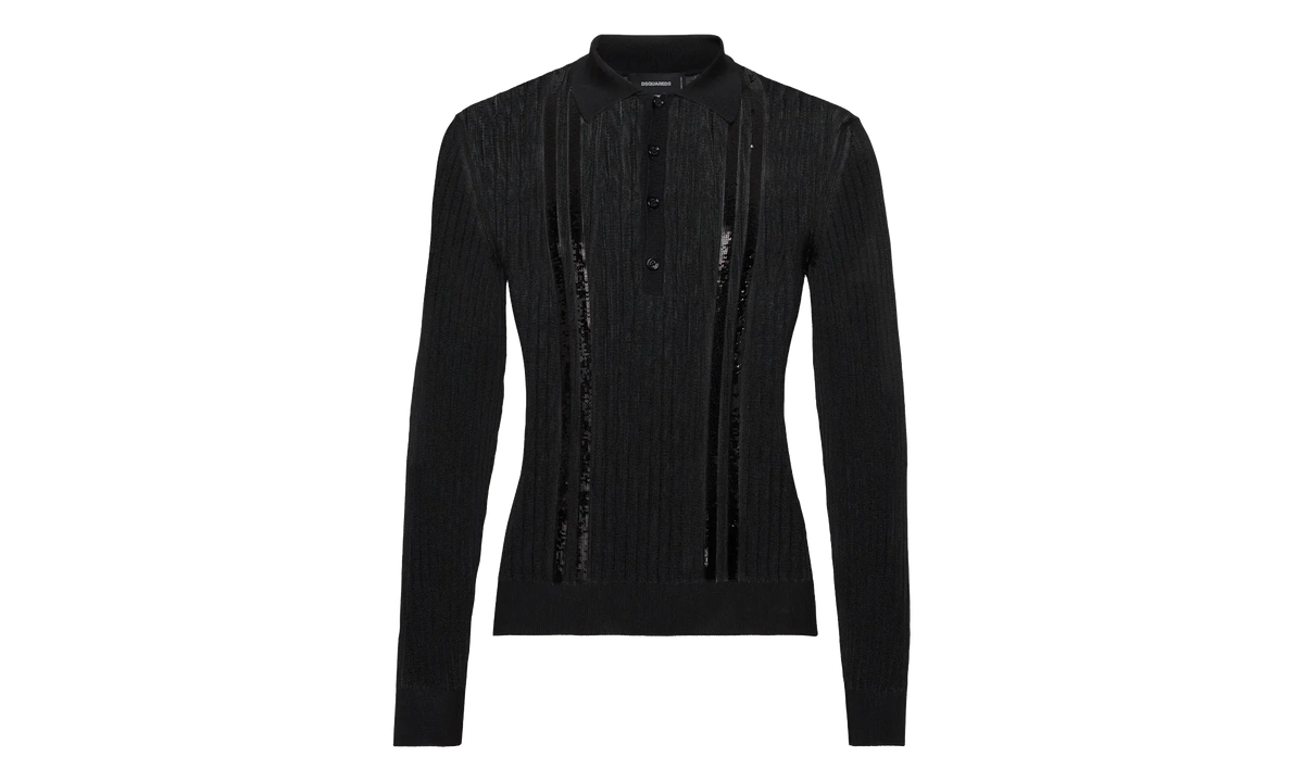 Sequin Stripe Knit Polo "Black" S74HA1531D13097900