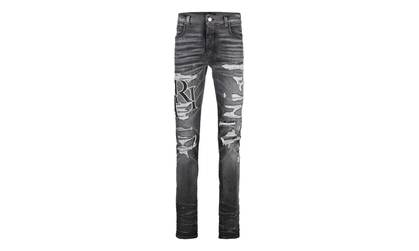 Embroidered Staggered Logo Jeans "Storm Grey Black White" AW23MDS008 516